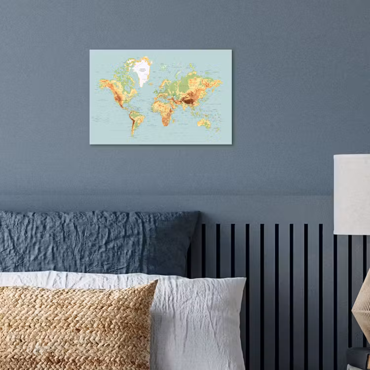 Wereldkaart - Realistisch - Blauw poster papier klein -sfeer2