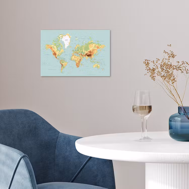 Wereldkaart - Realistisch - Blauw poster papier klein -sfeer3
