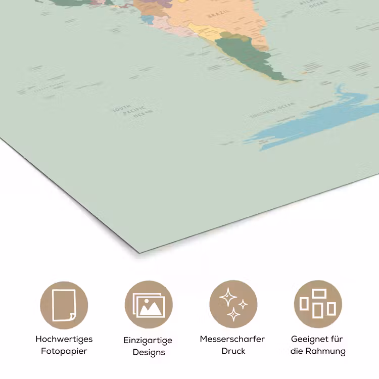 Wereldkaart - Realistisch - Kaart poster papier klein -tcloseup_DE