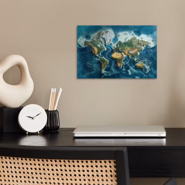 Wereldkaart - Realistisch - Contouren poster papier klein -sfeer1