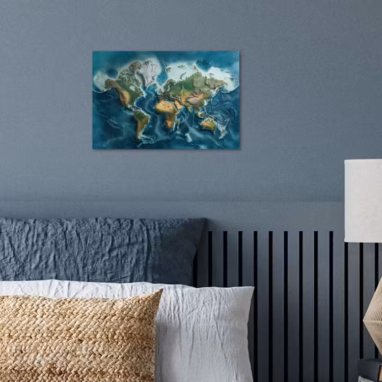 Wereldkaart - Realistisch - Contouren poster papier klein -sfeer2