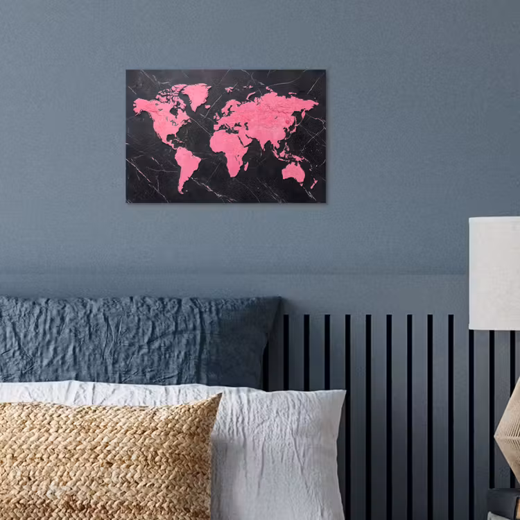 Wereldkaart - Roze - Marmer poster papier klein -sfeer2