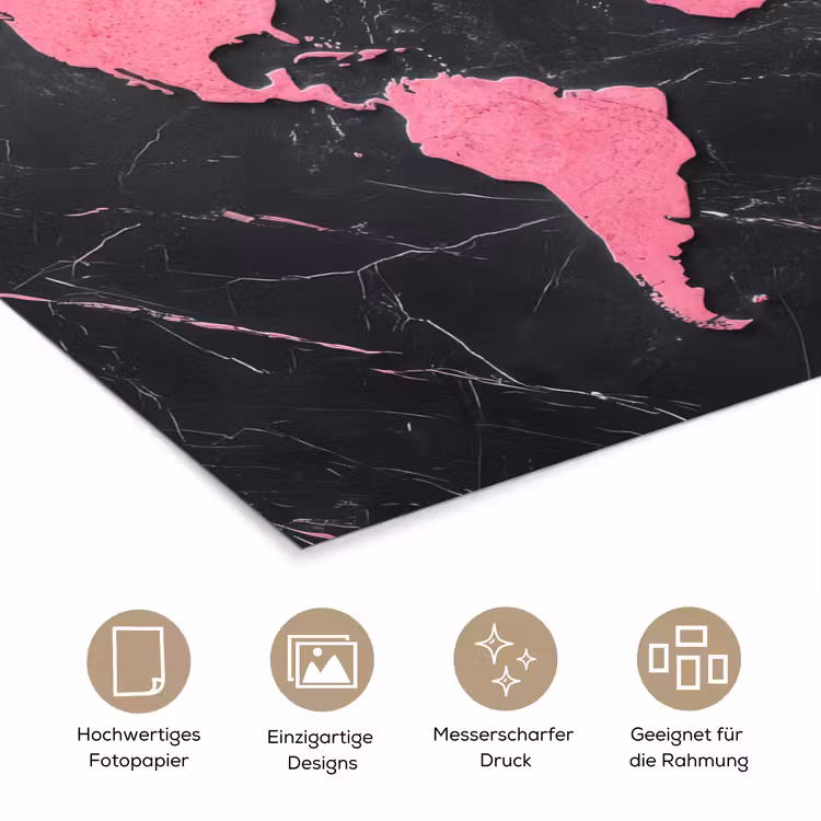Wereldkaart - Roze - Marmer poster papier klein -tcloseup_DE