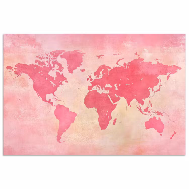 Wereldkaart - Roze - Vaag poster papier klein -3d
