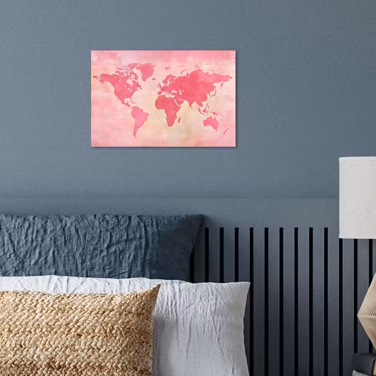 Wereldkaart - Roze - Vaag poster papier klein -sfeer2