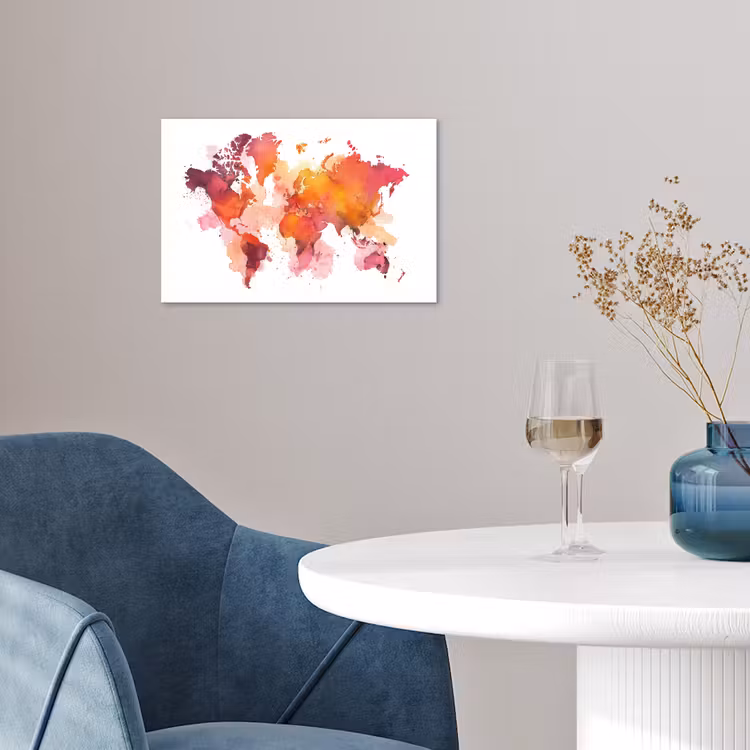 Wereldkaart - Rood - Wolkjes poster papier klein -sfeer3