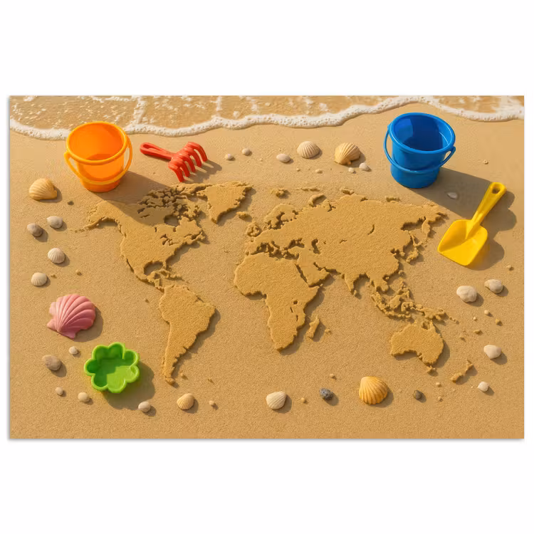 Wereldkaart - Zand - Kleurrijk - Zomer poster papier klein -3d