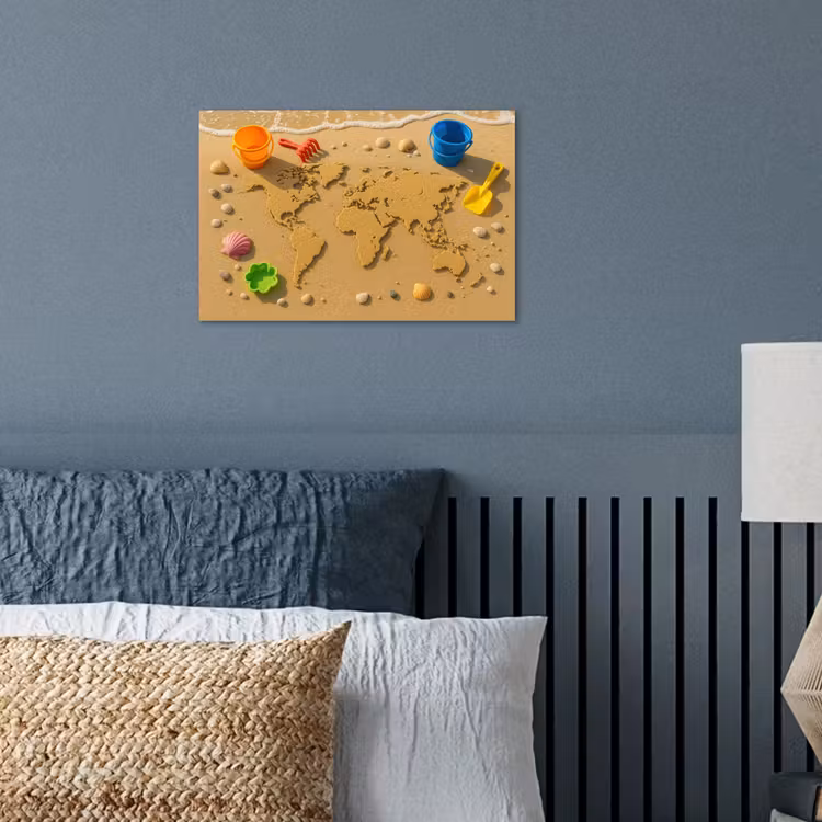 Wereldkaart - Zand - Kleurrijk - Zomer poster papier klein -sfeer2