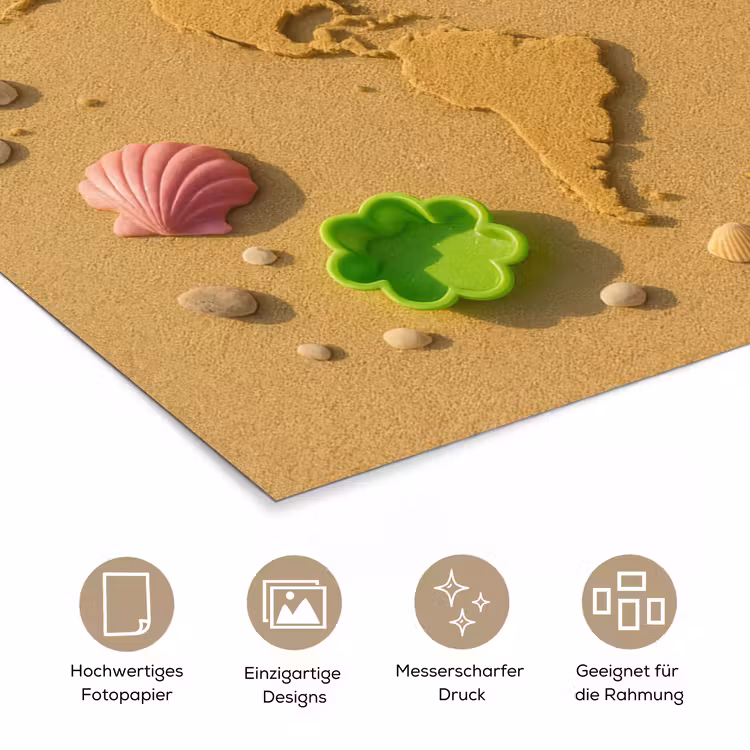 Wereldkaart - Zand - Kleurrijk - Zomer poster papier klein -tcloseup_DE