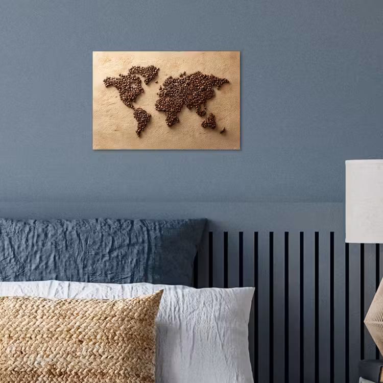 Wereldkaart - Zandkleur - Koffiebonen poster papier klein -sfeer2