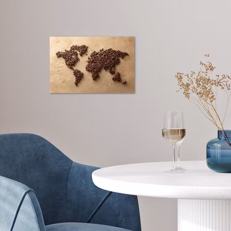 Wereldkaart - Zandkleur - Koffiebonen poster papier klein -sfeer3