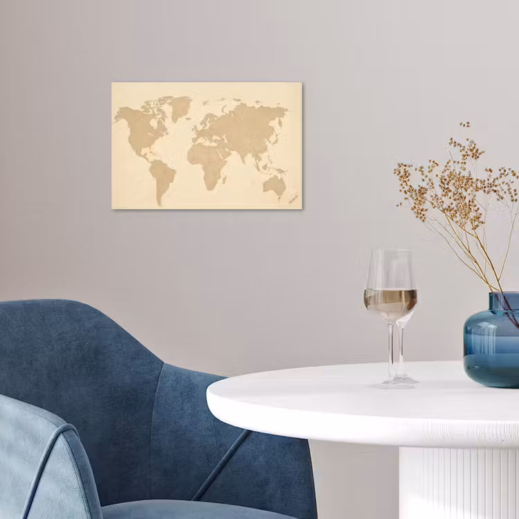Wereldkaart - Zandkleurig - Minimalistisch poster papier klein -sfeer3