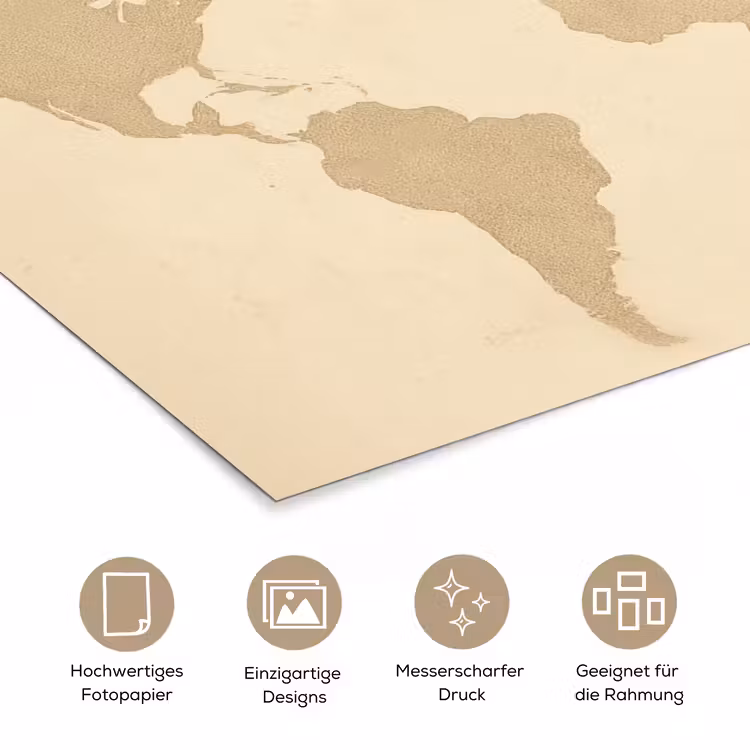 Wereldkaart - Zandkleurig - Minimalistisch poster papier klein -tcloseup_DE