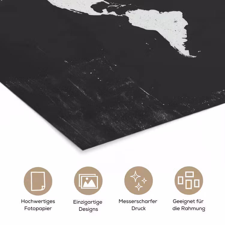 Wereldkaart - Zwart - Vliegtuig - Silhouet poster papier klein -tcloseup_DE
