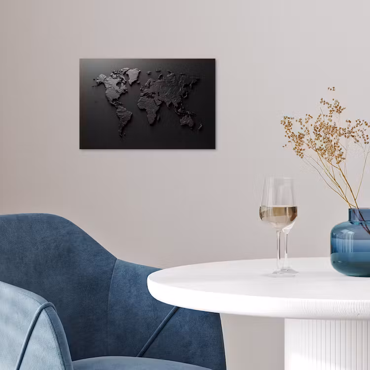 Wereldkaart - Zwart - Grijs poster papier klein -sfeer3