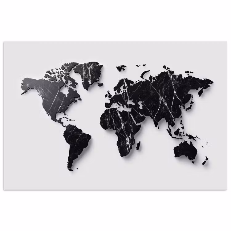 Wereldkaart - Zwart - Marmer - Elegant poster papier klein -3d