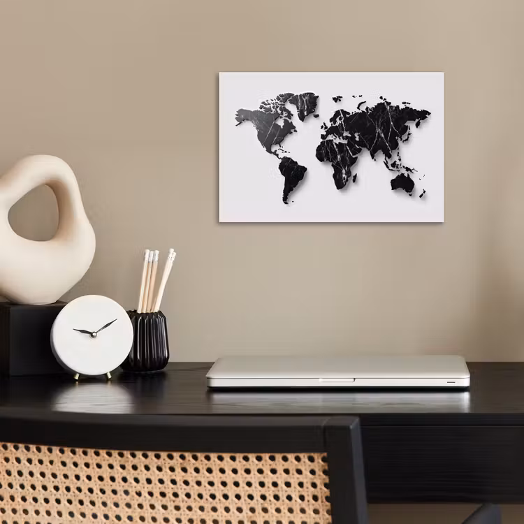 Wereldkaart - Zwart - Marmer - Elegant poster papier klein -sfeer1