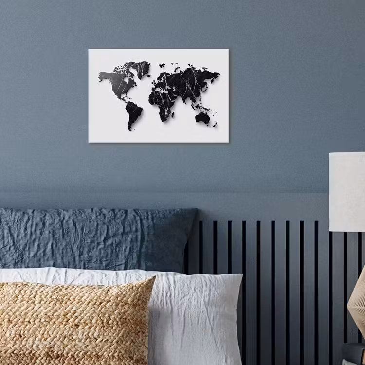 Wereldkaart - Zwart - Marmer - Elegant poster papier klein -sfeer2