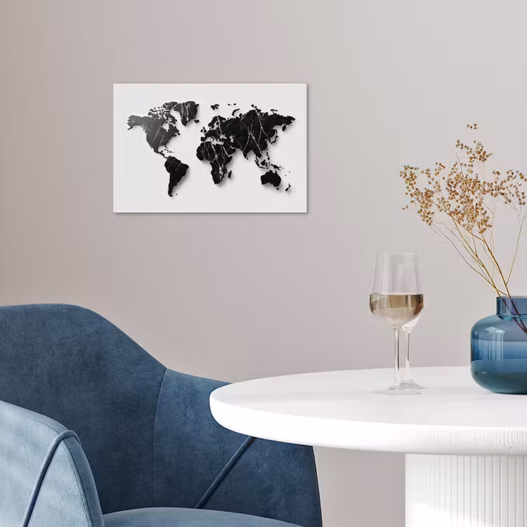 Wereldkaart - Zwart - Marmer - Elegant poster papier klein -sfeer3