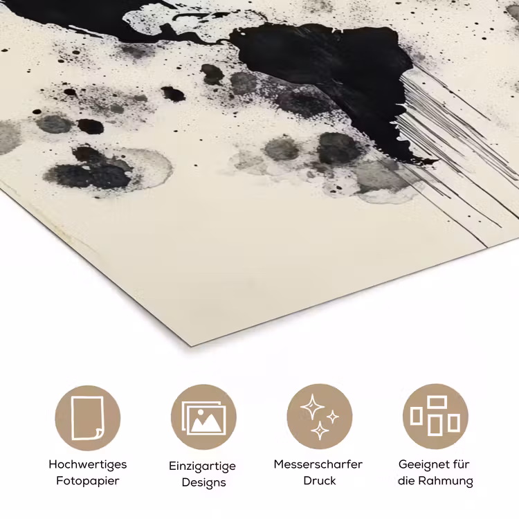 Wereldkaart - Zwart - Inkt poster papier klein -tcloseup_DE