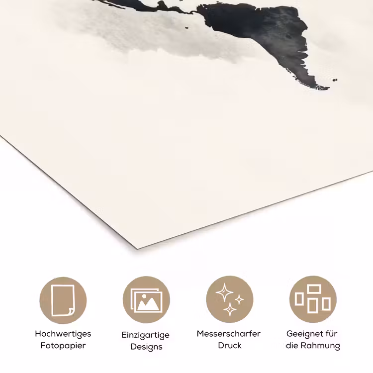 Wereldkaart - Zwart - Wit - Verf poster papier klein -tcloseup_DE