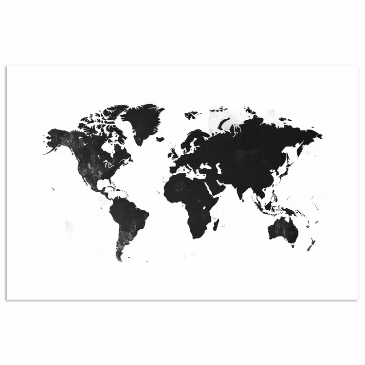 Wereldkaart - Zwart - Wit - Strak poster papier klein -3d