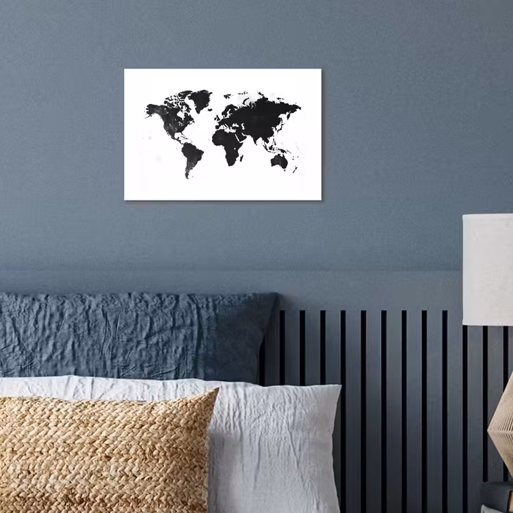 Wereldkaart - Zwart - Wit - Strak poster papier klein -sfeer2