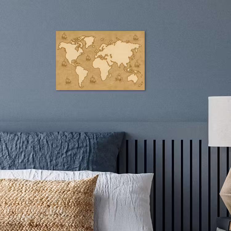 Wereldkaart - Zeilschepen - Ouderwets poster papier klein -sfeer2