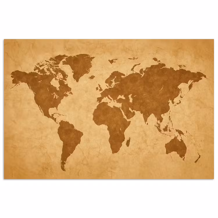 Wereldkaart - sepia silhouet poster papier klein -3d