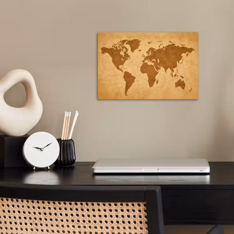 Wereldkaart - sepia silhouet poster papier klein -sfeer1