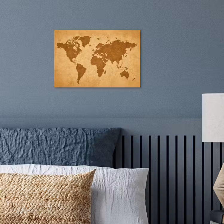 Wereldkaart - sepia silhouet poster papier klein -sfeer2