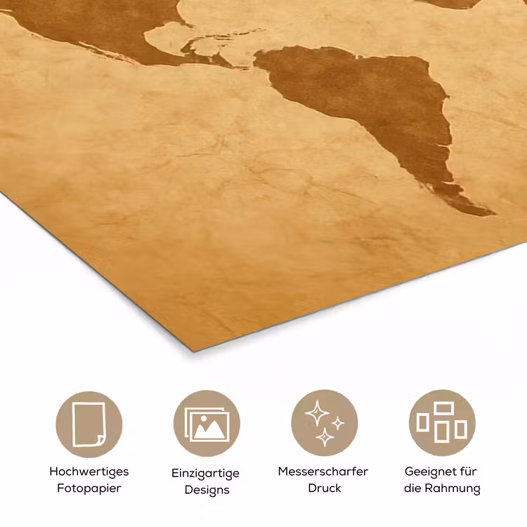 Wereldkaart - sepia silhouet poster papier klein -tcloseup_DE