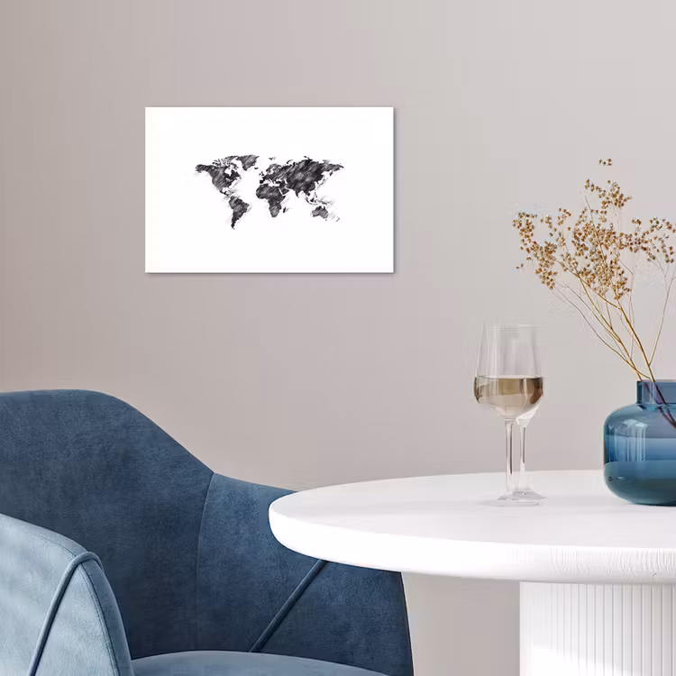 Wereldkaart - Schets - Potlood - Zwart poster papier klein -sfeer3