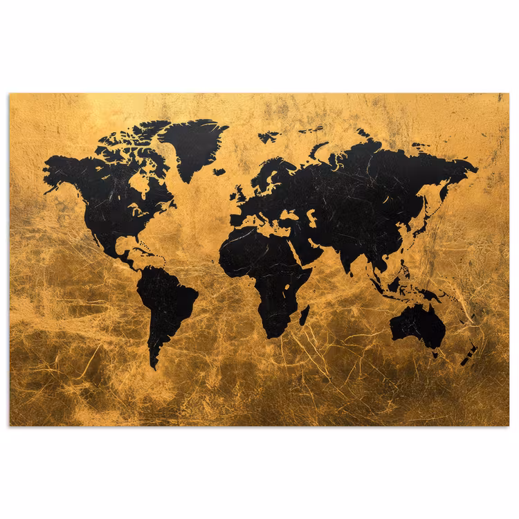 Wereldkaart - Vlekdetails - Goud poster papier klein -3d