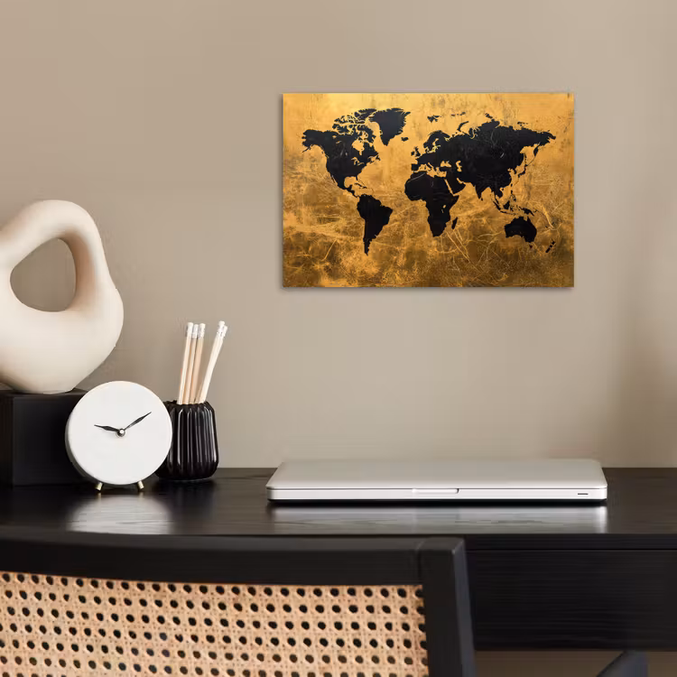 Wereldkaart - Vlekdetails - Goud poster papier klein -sfeer1