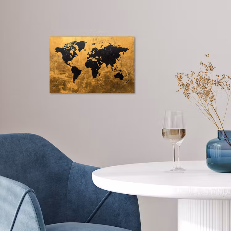 Wereldkaart - Vlekdetails - Goud poster papier klein -sfeer3