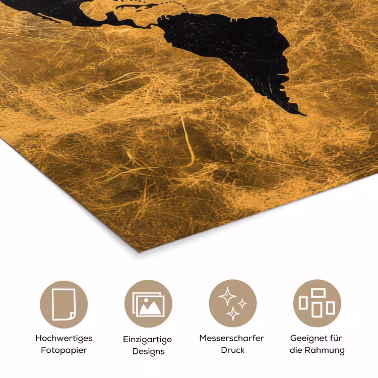 Wereldkaart - Vlekdetails - Goud poster papier klein -tcloseup_DE