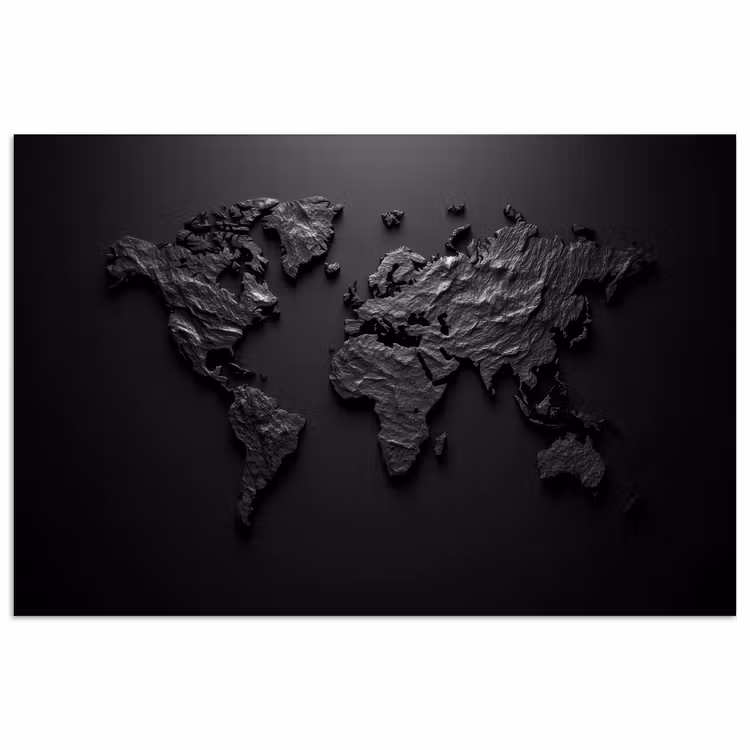 Wereldkaart - Steen - Zwart poster papier klein -3d