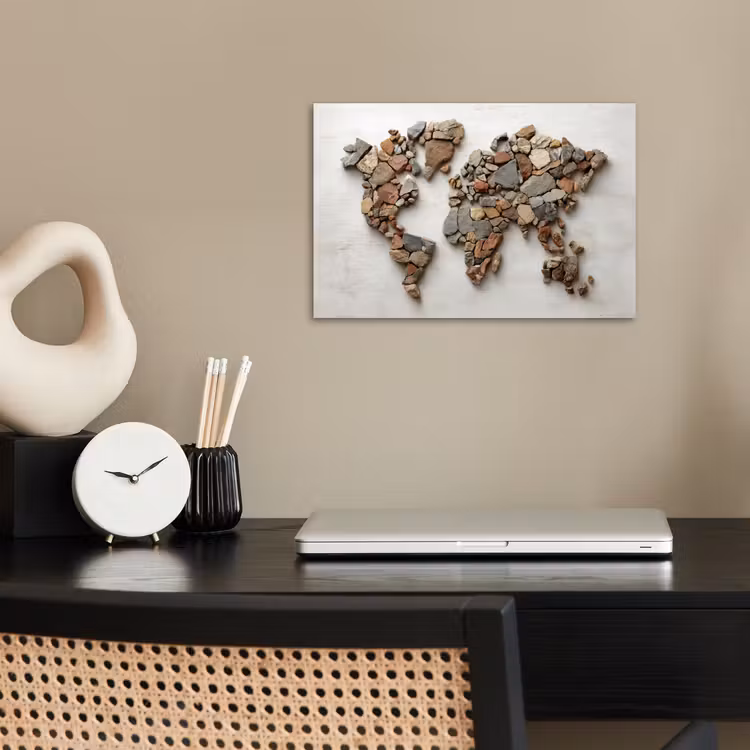 Wereldkaart - Stenen - Wit poster papier klein -sfeer1