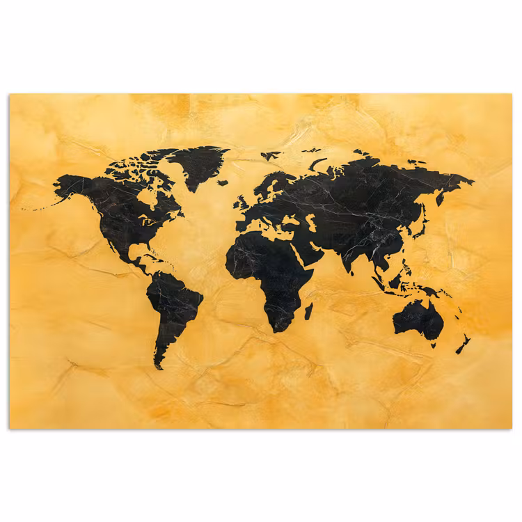 Wereldkaart - Stenen textuur - Goud poster papier klein -3d