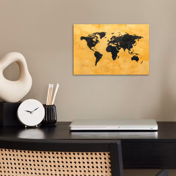 Wereldkaart - Stenen textuur - Goud poster papier klein -sfeer1