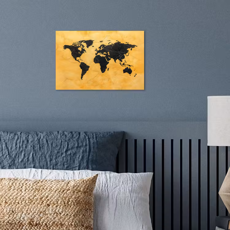 Wereldkaart - Stenen textuur - Goud poster papier klein -sfeer2