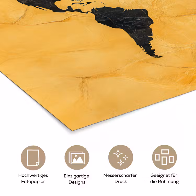 Wereldkaart - Stenen textuur - Goud poster papier klein -tcloseup_DE