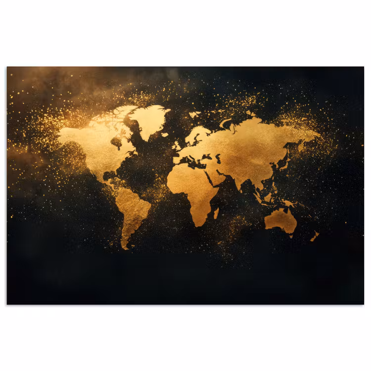 Wereldkaart - Sterrenbeelden - Gouden stippen poster papier klein -3d