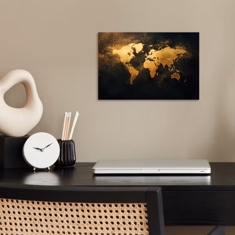 Wereldkaart - Sterrenbeelden - Gouden stippen poster papier klein -sfeer1