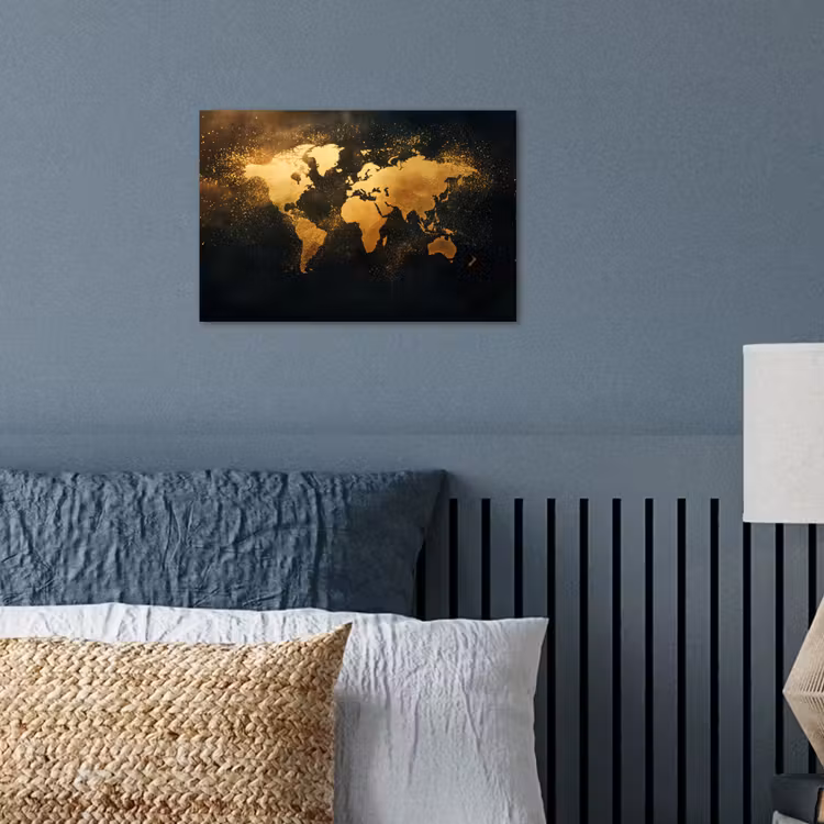 Wereldkaart - Sterrenbeelden - Gouden stippen poster papier klein -sfeer2