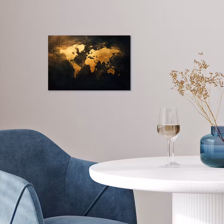 Wereldkaart - Sterrenbeelden - Gouden stippen poster papier klein -sfeer3