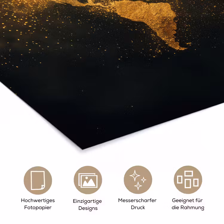 Wereldkaart - Sterrenbeelden - Gouden stippen poster papier klein -tcloseup_DE