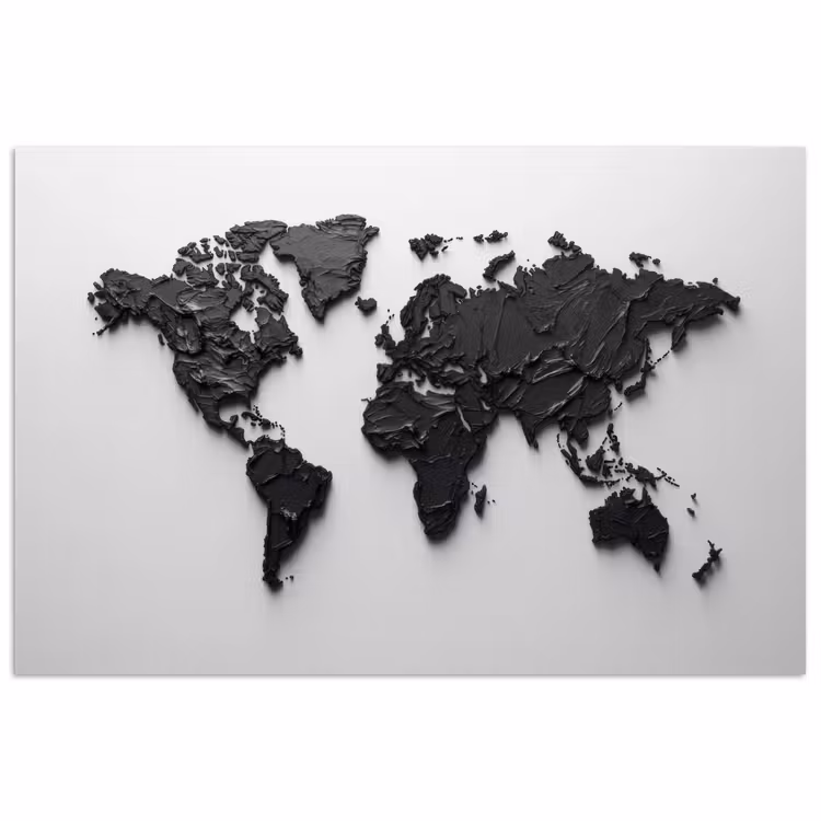 Wereldkaart - Structuur - Zwart poster papier klein -3d