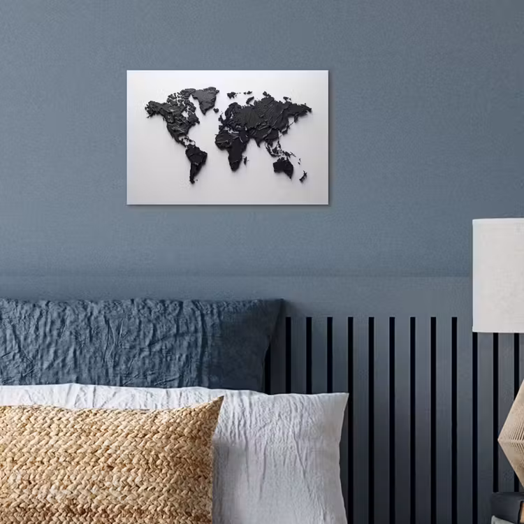 Wereldkaart - Structuur - Zwart poster papier klein -sfeer2